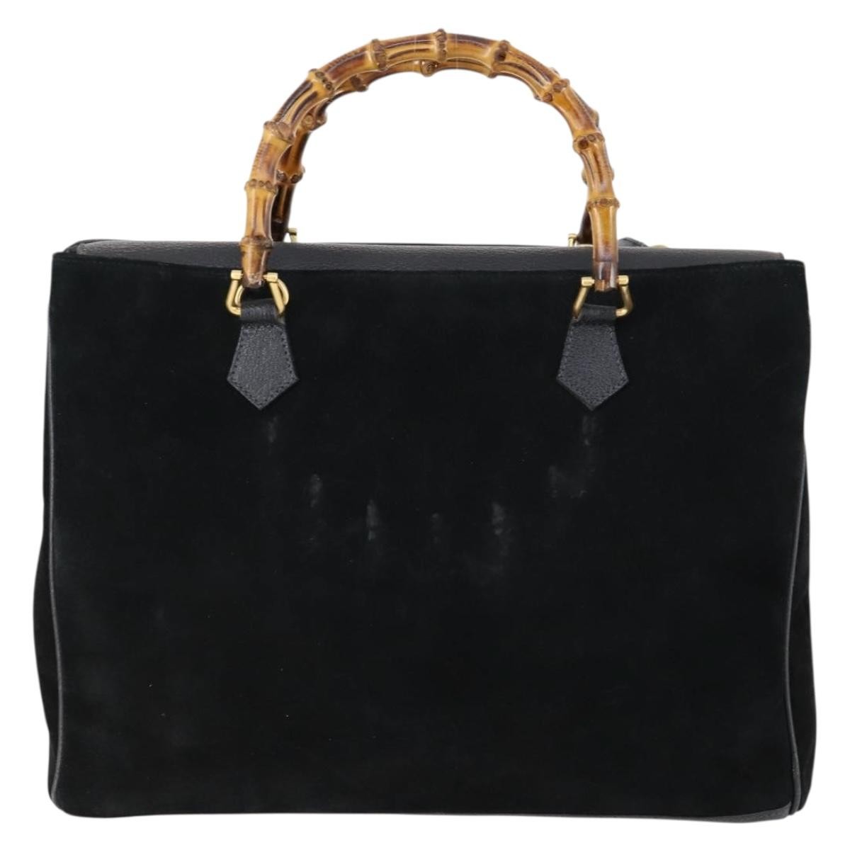 Gucci Vintage Bamboo Handle Bag Suede, BLACK, SUEDE, Handbag