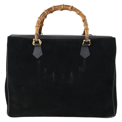 Gucci Vintage Bamboo Handle Bag Suede, BLACK, SUEDE, Handbag