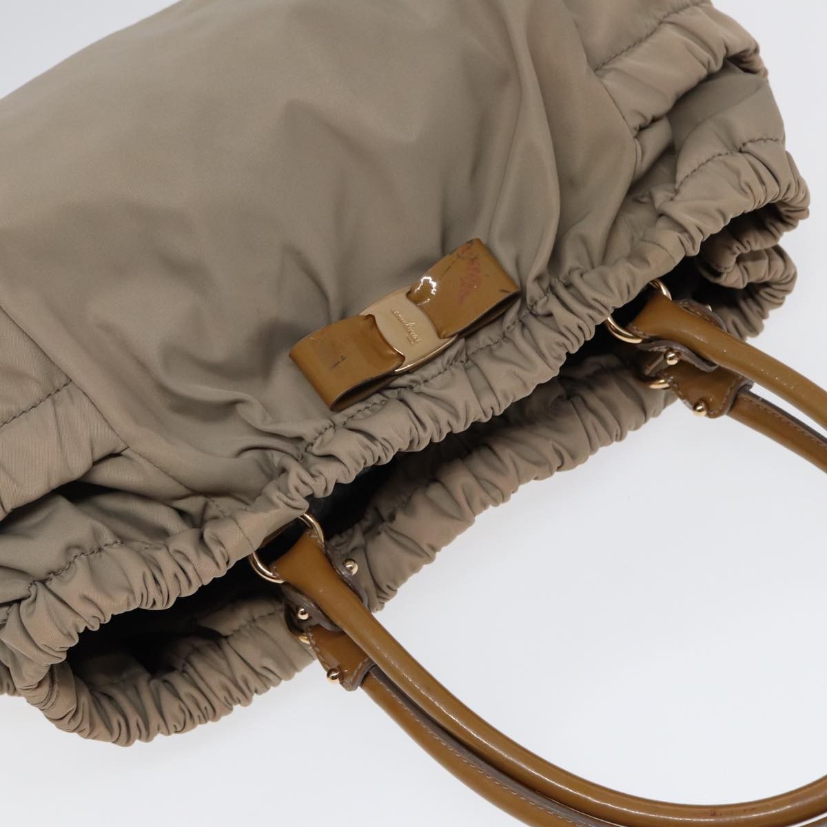 Salvatore Ferragamo Convertible Bow Satchel Nylon, BEIGE, NYLON, Handbag