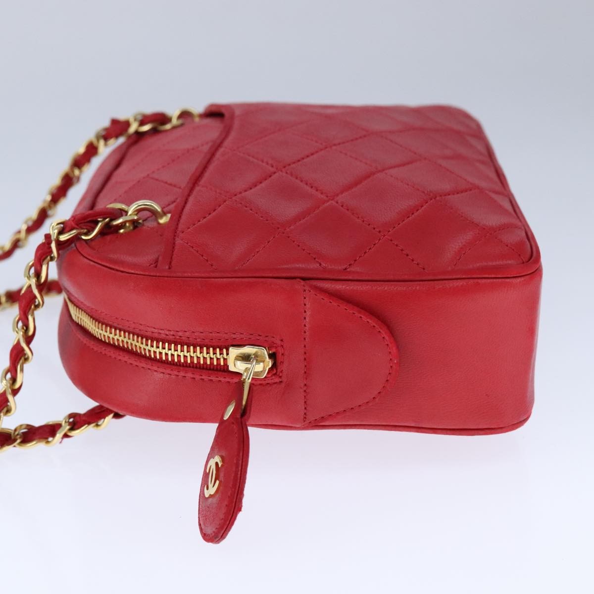 Chanel Vintage Front Pocket Camera Bag Quilted Lambskin, RED, LEATHER, Shoulder bag