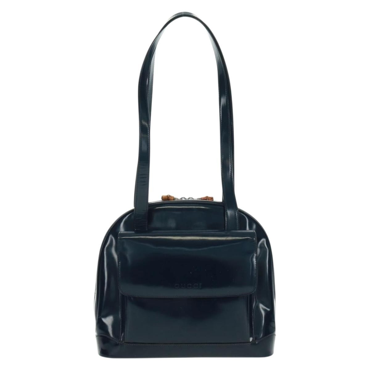 Gucci Vintage Bamboo Shoulder Bag Leather, NAVY, LEATHER, Shoulder bag