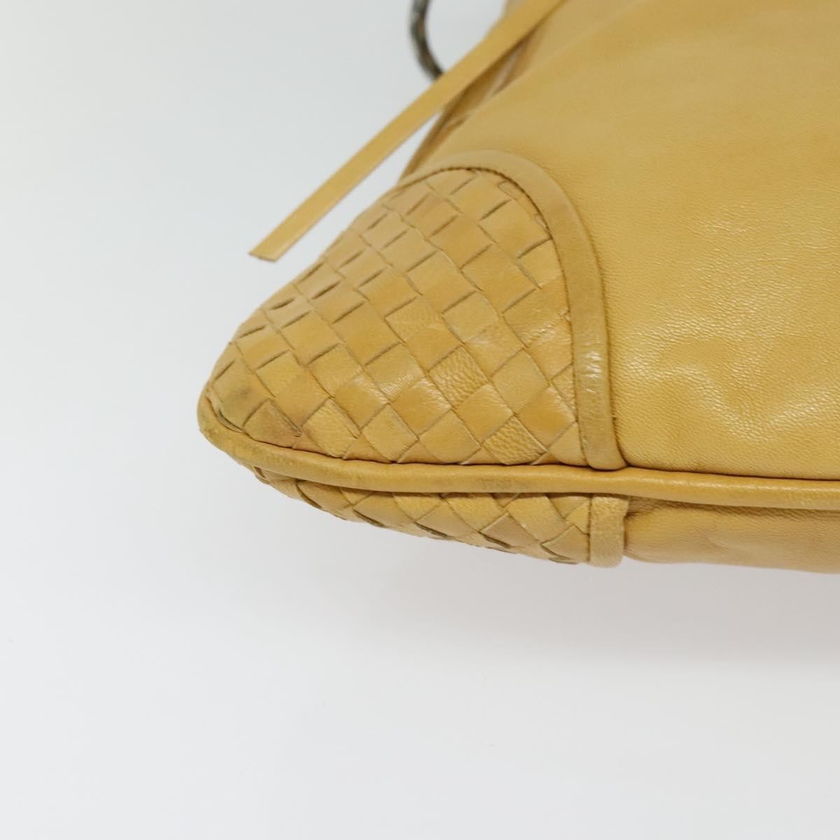 Bottega Veneta Chain Link Shoulder Bag Leather with Intrecciato, YELLOW, LEATHER, Shoulder bag