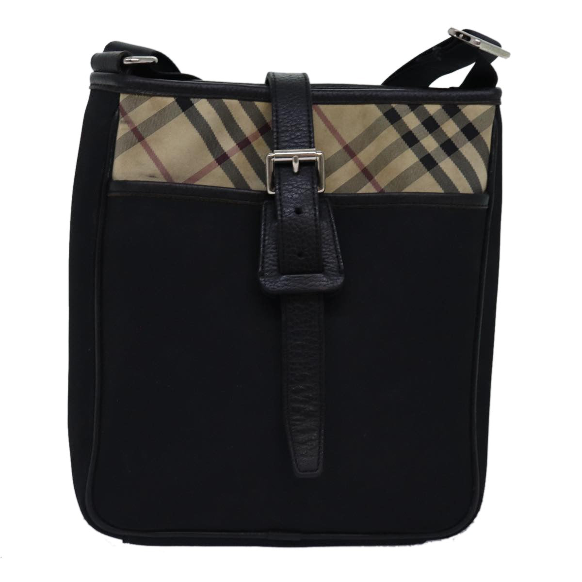 Burberry Front Pocket Flap Messenger Vintage Check Nylon and Nylon, BLACK, NYLON, Crossbody bag
