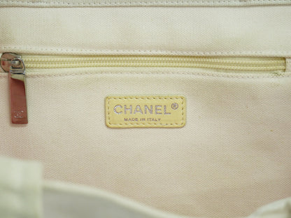 Chanel Cruise Tote Printed Canvas, WHITE, CANVAS, Tote bag