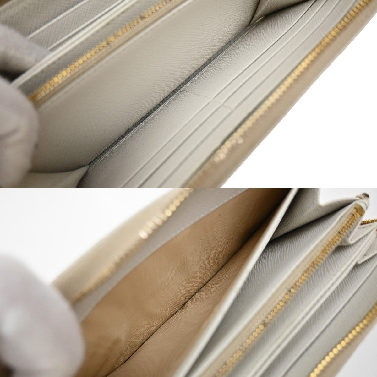 Prada Zip Around Tab Wallet Saffiano Leather, WHITE, LEATHER, Wallets