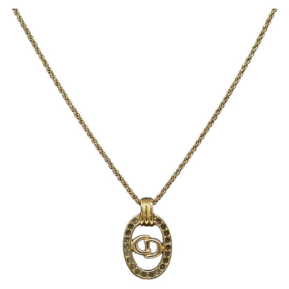 Christian Dior CD Round Pendant Necklace Metal and Crystals, GOLD, METAL, Necklace