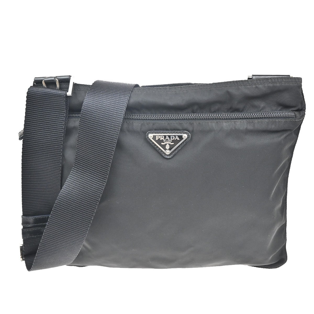 Prada Front Pocket Messenger Bag Tessuto, BLACK, NYLON, Shoulder bag