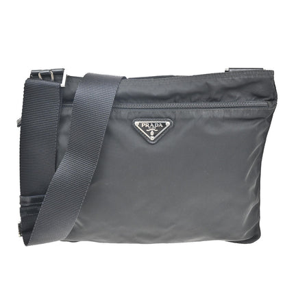 Prada Front Pocket Messenger Bag Tessuto, BLACK, NYLON, Shoulder bag