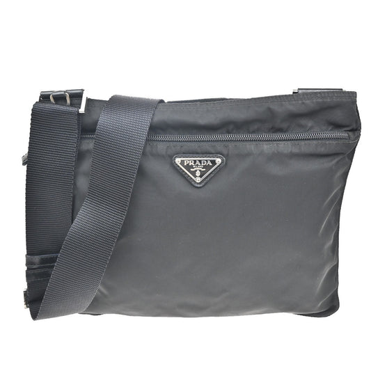 Prada Front Pocket Messenger Bag Tessuto, BLACK, NYLON, Shoulder bag