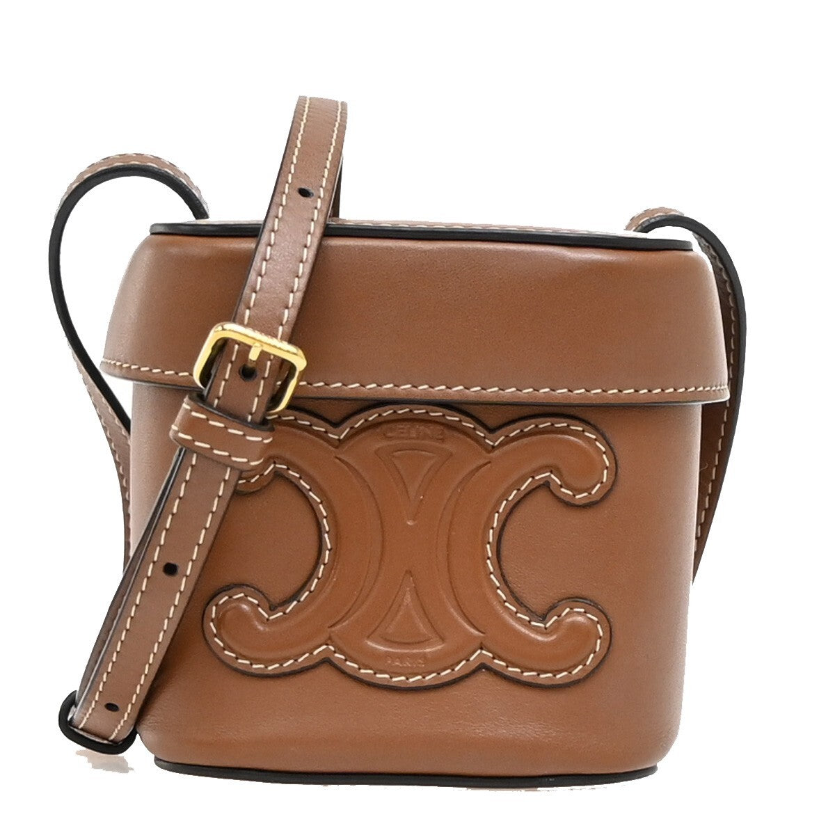 Celine Cuir Triomphe Box Bag Leather, BROWN, LEATHER, Handbag