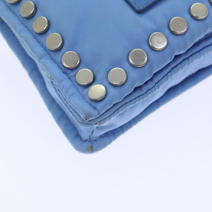 Prada Etiquette Flap Bag Studded Tessuto, BLUE, NYLON, Handbag