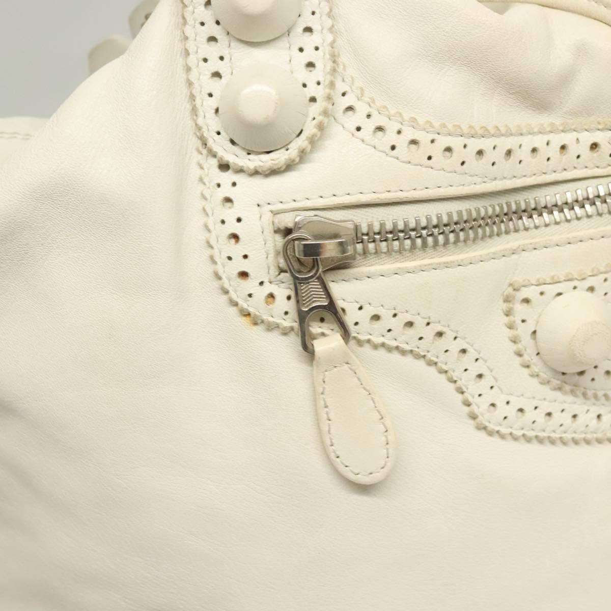 Balenciaga Pom Pon Giant Studs Bag Leather, WHITE, LEATHER, Handbag