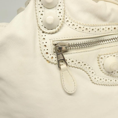 Balenciaga Pom Pon Giant Studs Bag Leather, WHITE, LEATHER, Handbag