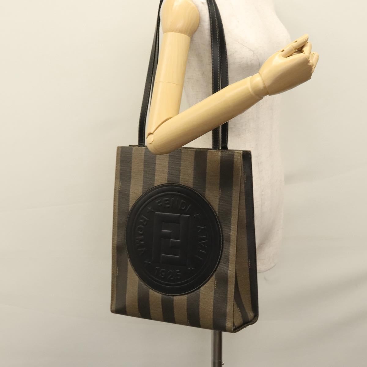 Fendi Vintage Logo Stamp Tote Pequin Coated Canvas, BROWN, CANVAS, Tote bag