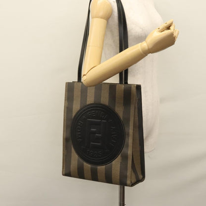 Fendi Vintage Logo Stamp Tote Pequin Coated Canvas, BROWN, CANVAS, Tote bag