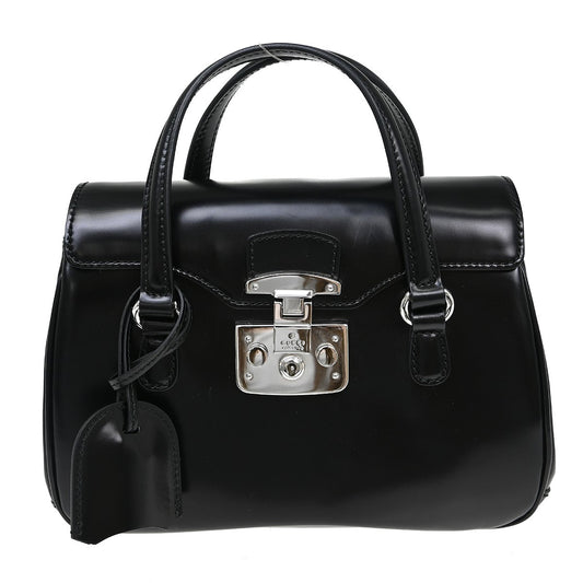 Gucci Lady Lock Satchel Leather, Black, Leather, Handbag