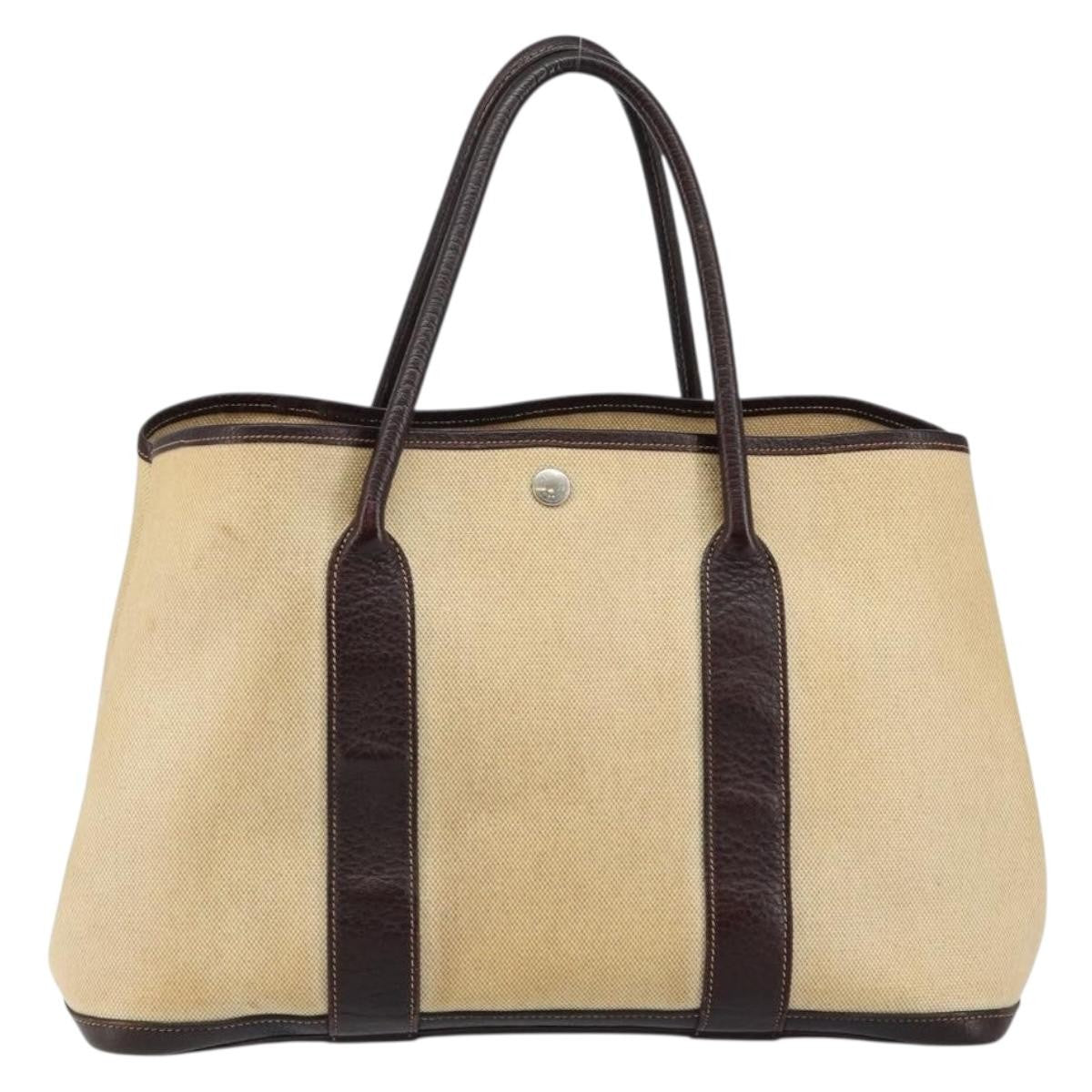 Hermes Garden Party Tote Canvas and Leather, BEIGE, CANVAS, Tote bag