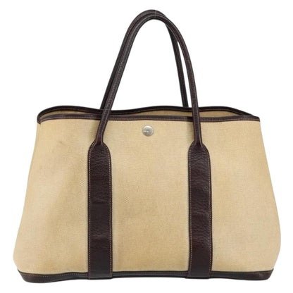 Hermes Garden Party Tote Canvas and Leather, BEIGE, CANVAS, Tote bag
