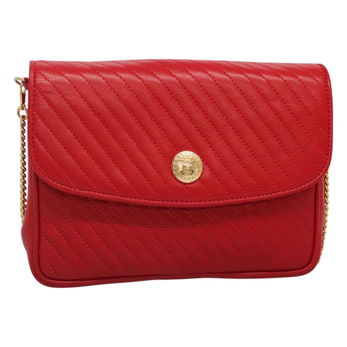 Celine Chain Shoulder Bag Leather, RED, LEATHER, Shoulder bag