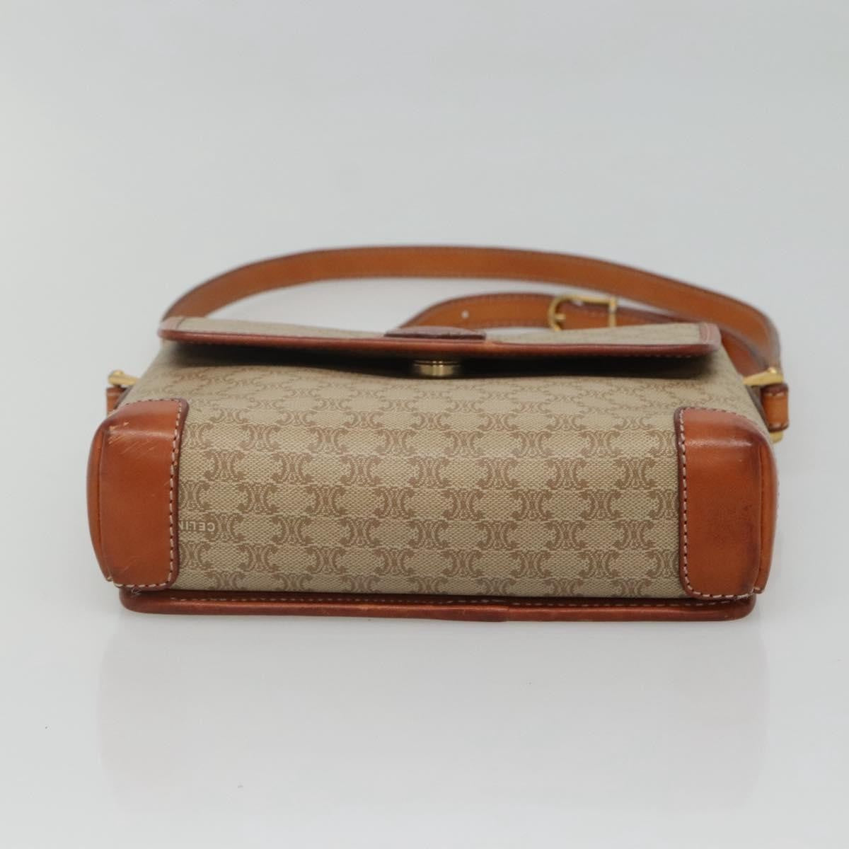 Celine Vintage Macadam Shoulder Bag Canvas and Leather, BEIGE, CANVAS, Shoulder bag