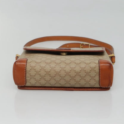 Celine Vintage Macadam Shoulder Bag Canvas and Leather, BEIGE, CANVAS, Shoulder bag