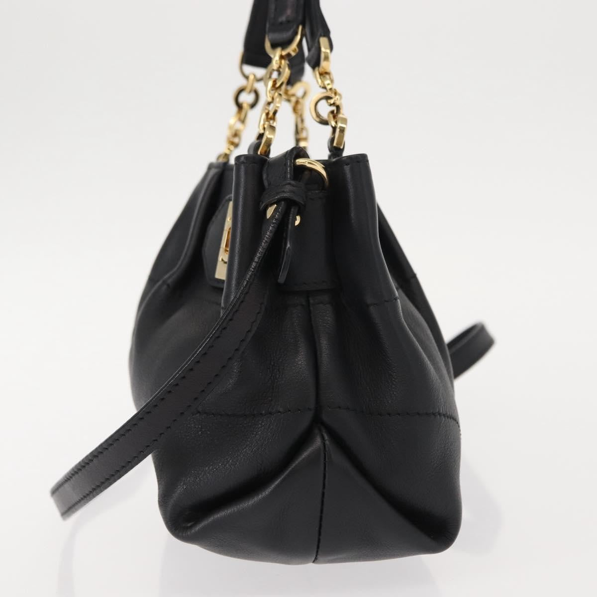 Salvatore Ferragamo W Chain Tote Leather, BLACK, LEATHER, Handbag