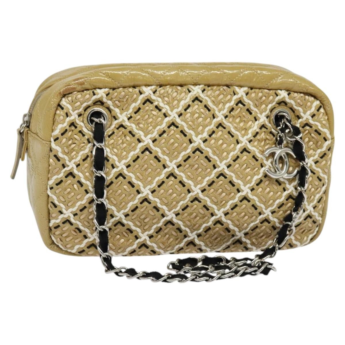 Chanel Camera Case Bag Woven Stitch Patent, BEIGE, PATENT_LEATHER, Crossbody bag