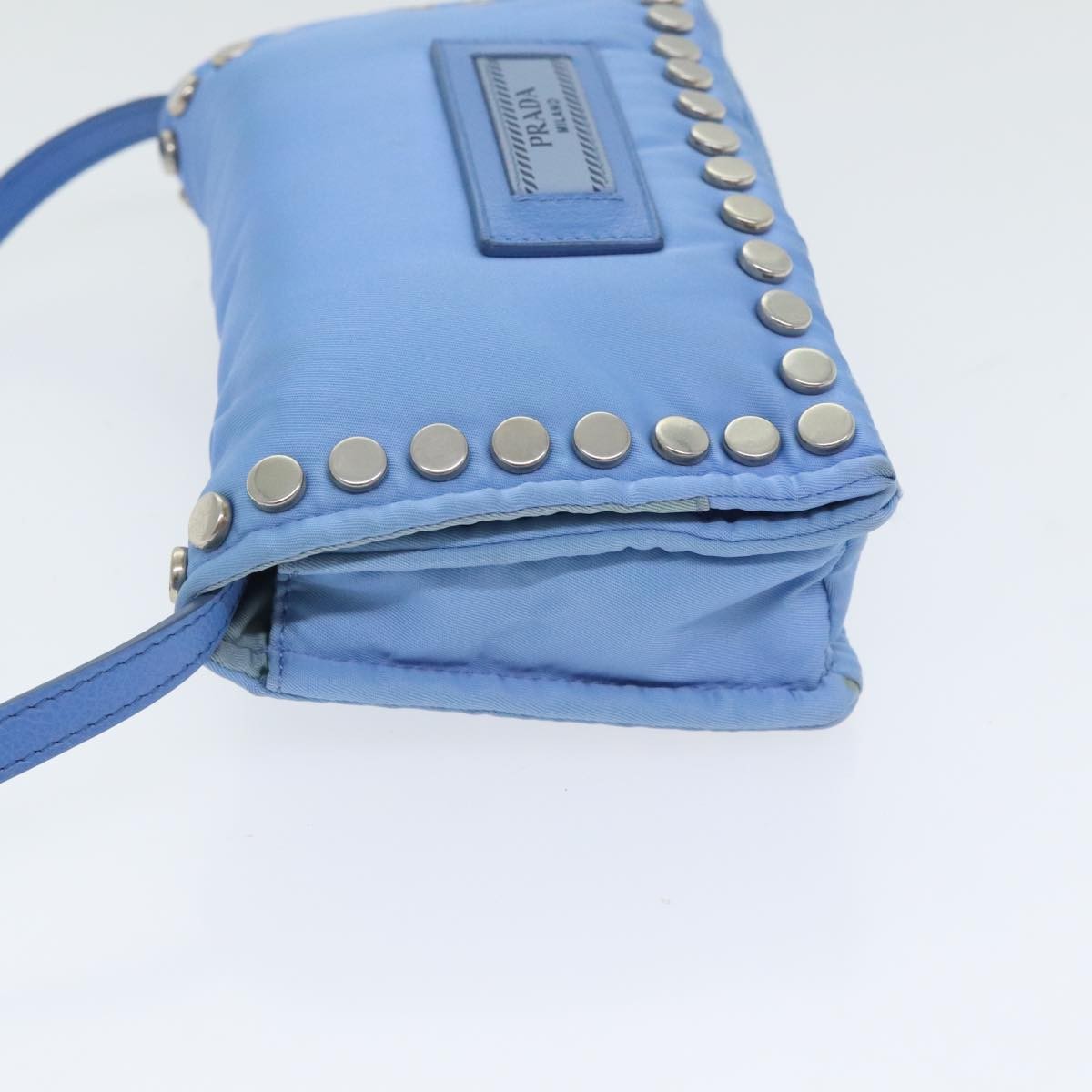 Prada Etiquette Flap Bag Studded Tessuto, BLUE, NYLON, Handbag