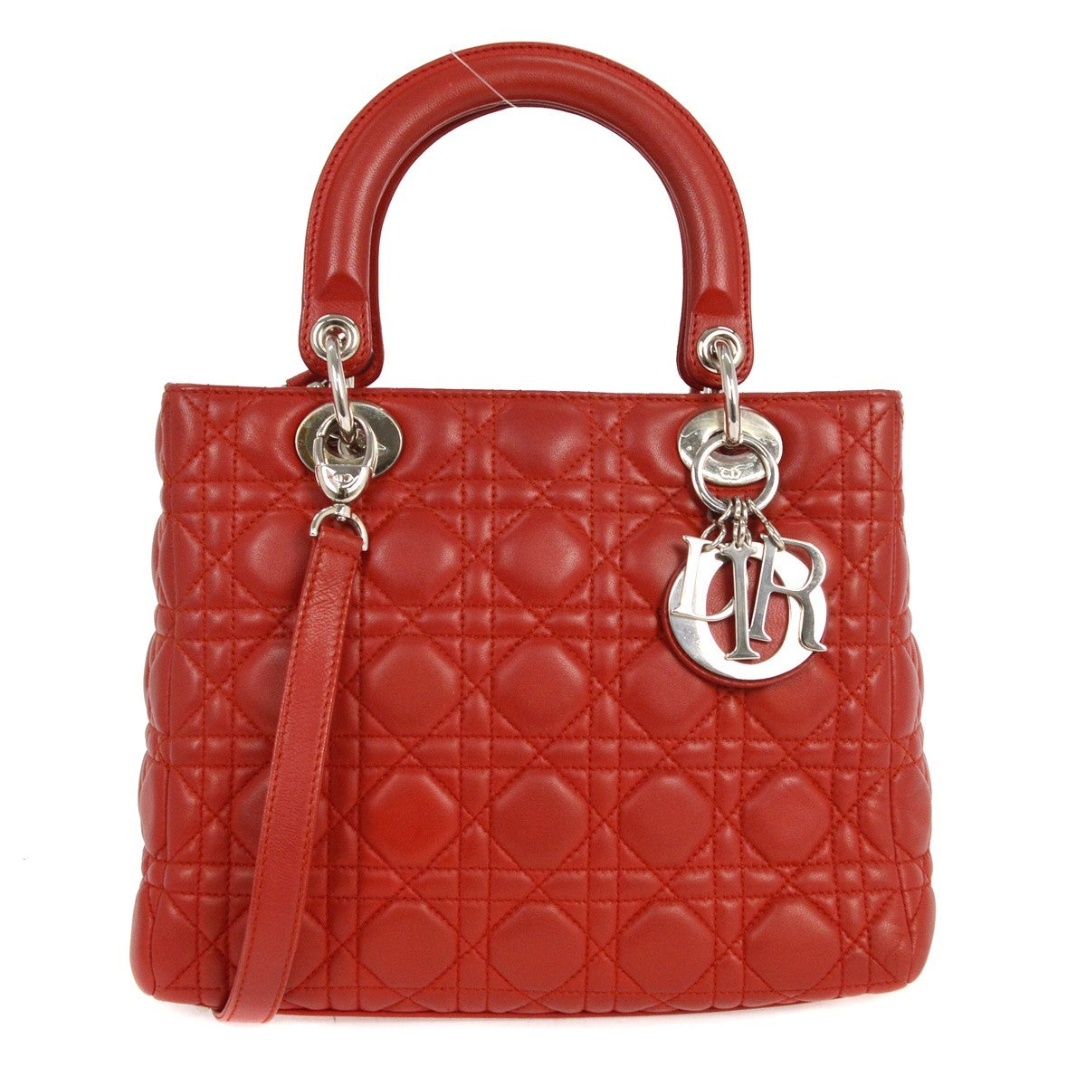 Christian Dior Lady Dior Bag Cannage Quilt Lambskin, RED, LEATHER, Handbag