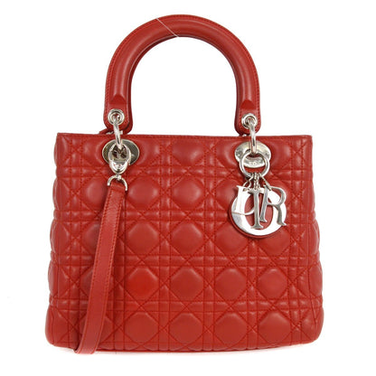 Christian Dior Lady Dior Bag Cannage Quilt Lambskin, RED, LEATHER, Handbag