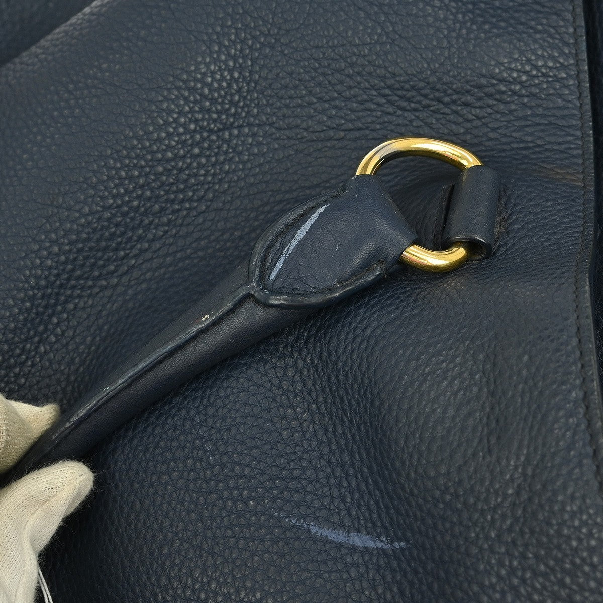 Prada Convertible Shopper Tote Vitello Daino, NAVY, LEATHER, Tote bag