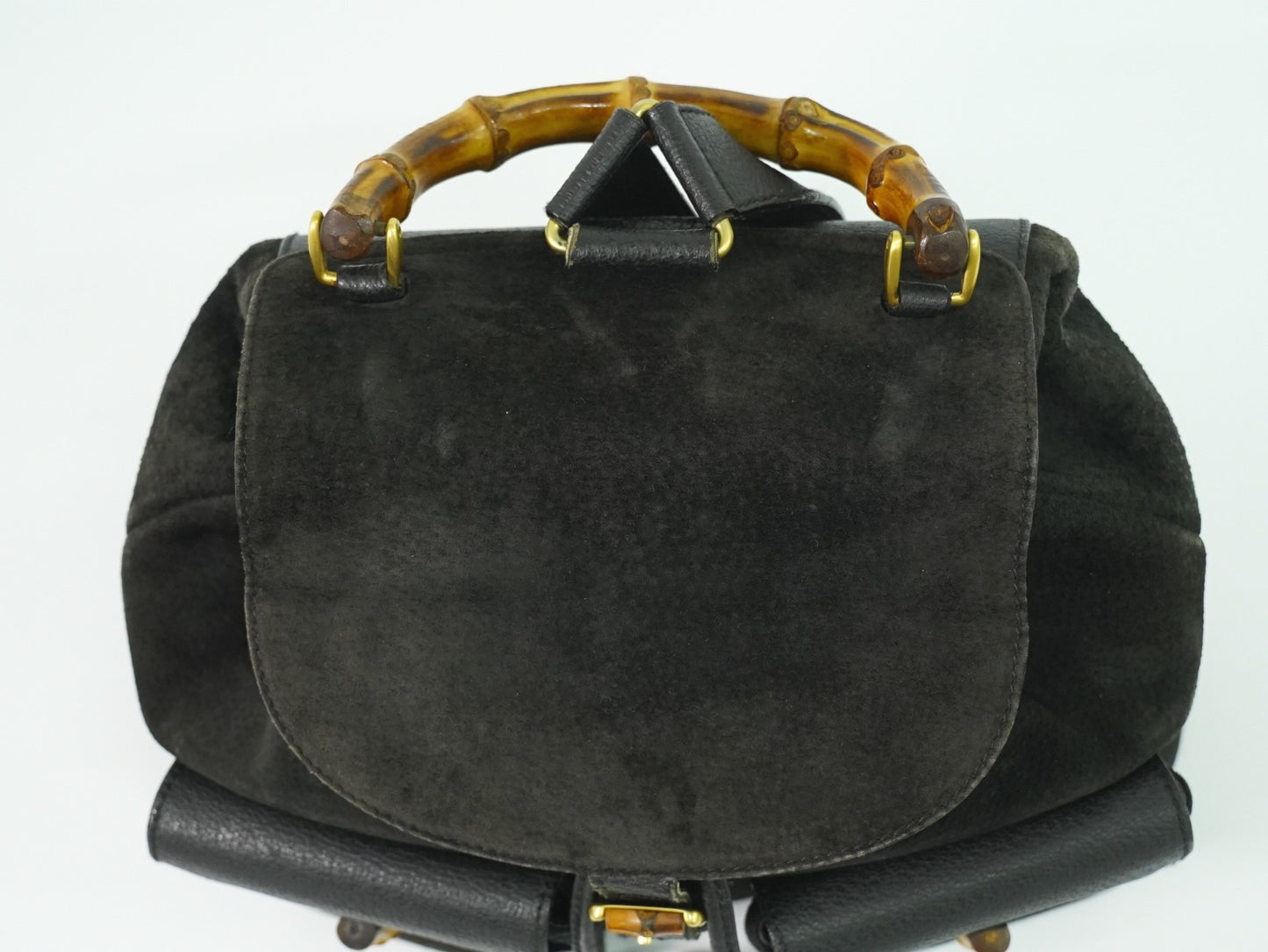 Gucci Vintage Bamboo Backpack Suede, BLACK, SUEDE, Backpack