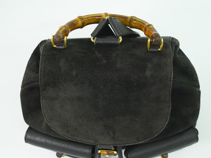 Gucci Vintage Bamboo Backpack Suede, BLACK, SUEDE, Backpack