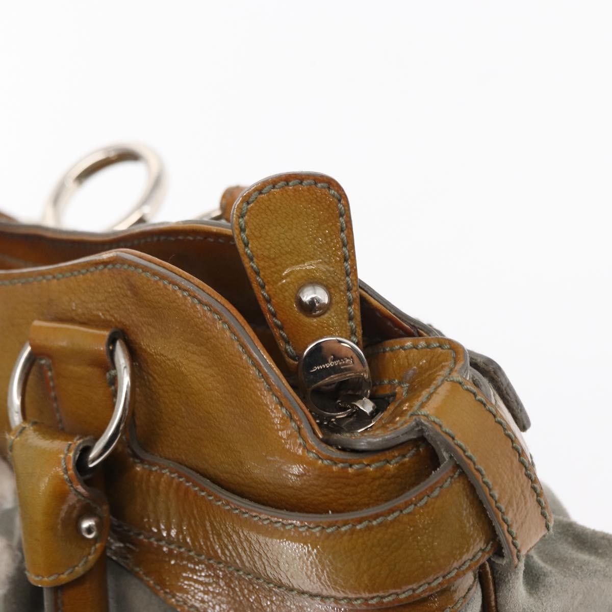 Salvatore Ferragamo Gancini handbag Suede, GREEN, SUEDE, Handbag