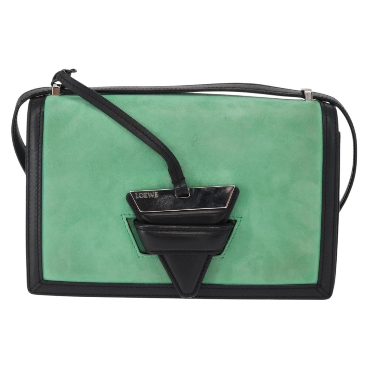 Loewe Barcelona Shoulder Bag Suede with Leather, GREEN, SUEDE, Shoulder bag