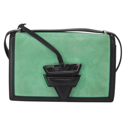 Loewe Barcelona Shoulder Bag Suede with Leather, GREEN, SUEDE, Shoulder bag