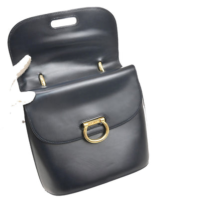 Celine Gancini Handbag Leather, NAVY, LEATHER, Handbag