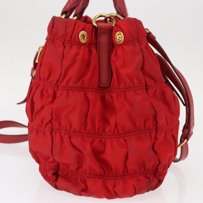 Prada Gaufre Convertible Tote Leather and Tessuto, RED, NYLON, Handbag