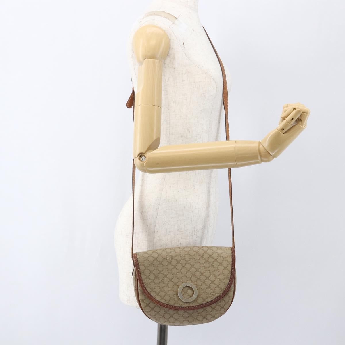 Celine Vintage Macadam Circle Logo Shoulder Bag Canvas and Leather, BEIGE, CANVAS, Shoulder bag