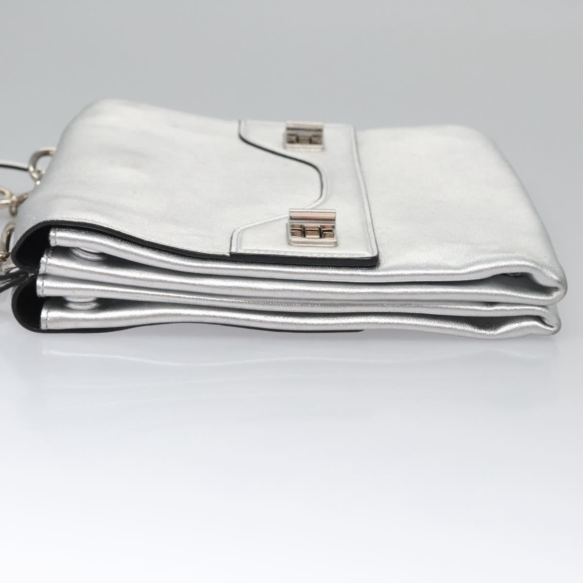 Prada Double Turn Lock Shoulder Bag Leather, SILVER, LEATHER, Shoulder bag