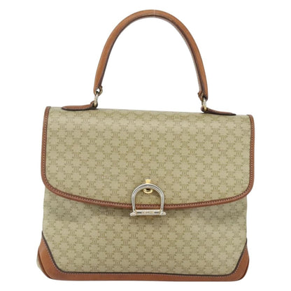 Celine Vintage Macadam Handbag Canvas and Leather, BEIGE, CANVAS, Handbag