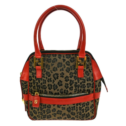 Fendi Vintage Convertible Bowling Bag Leopard Print Jacquard, BROWN, CANVAS, Handbag