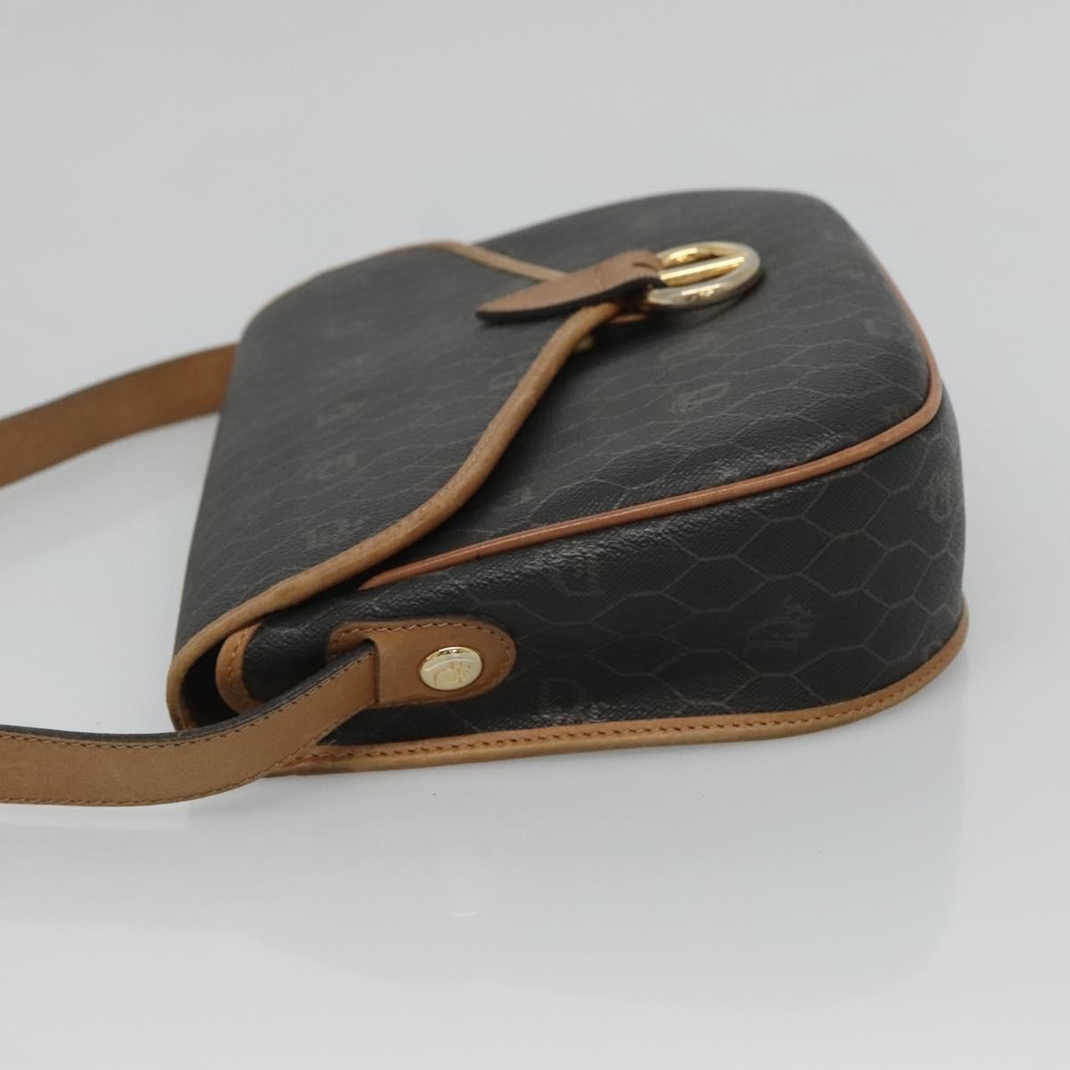 Christian Dior Vintage Honeycomb Flap Crossbody Bag Coated Canvas, BLACK, CANVAS, Crossbody bag