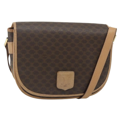 Celine Vintage Macadam Shoulder Bag Canvas and Leather, Brown, Canvas, Shoulder Bag