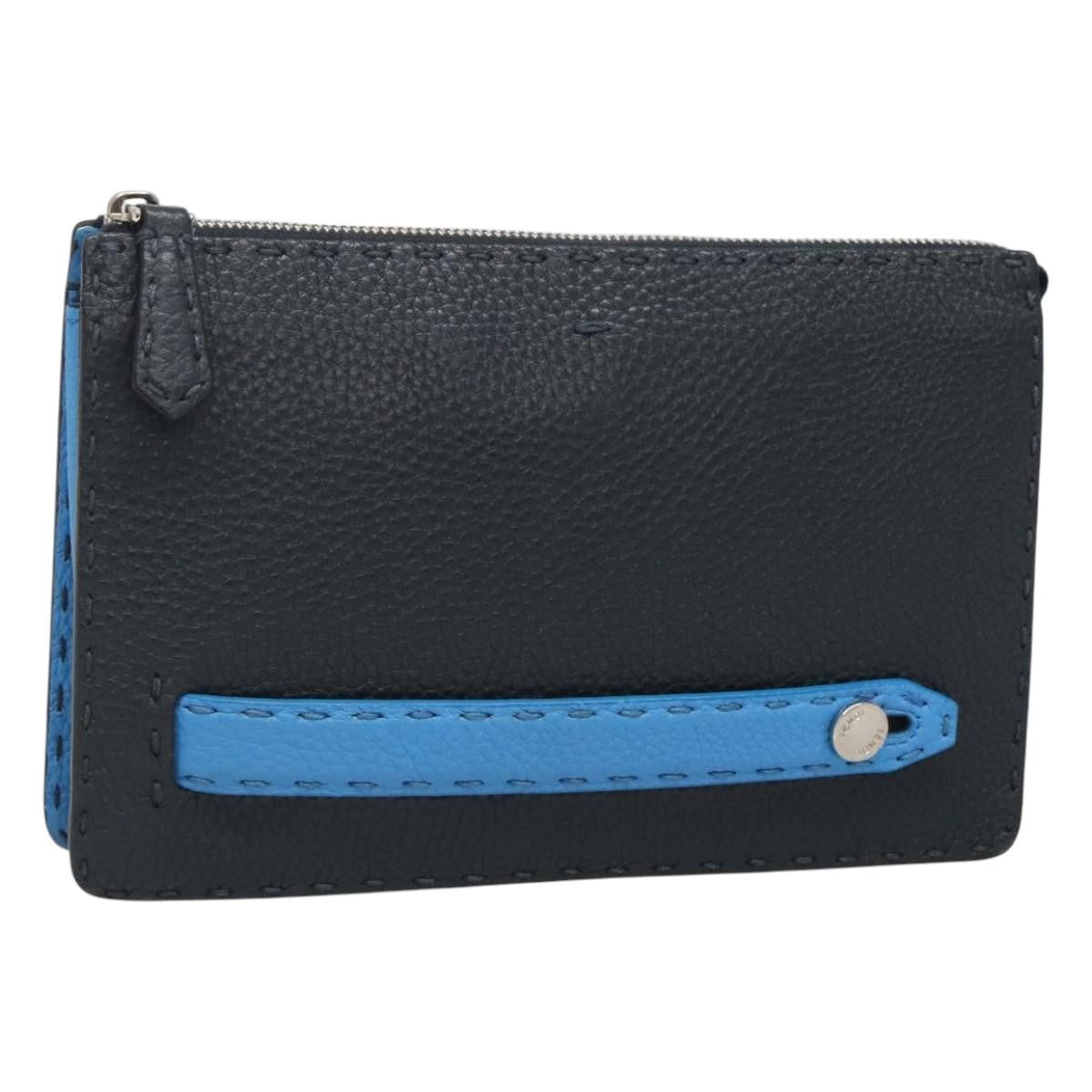 Fendi Selleria Zip Pouch Leather, BLACK, LEATHER, Clutche & pouche