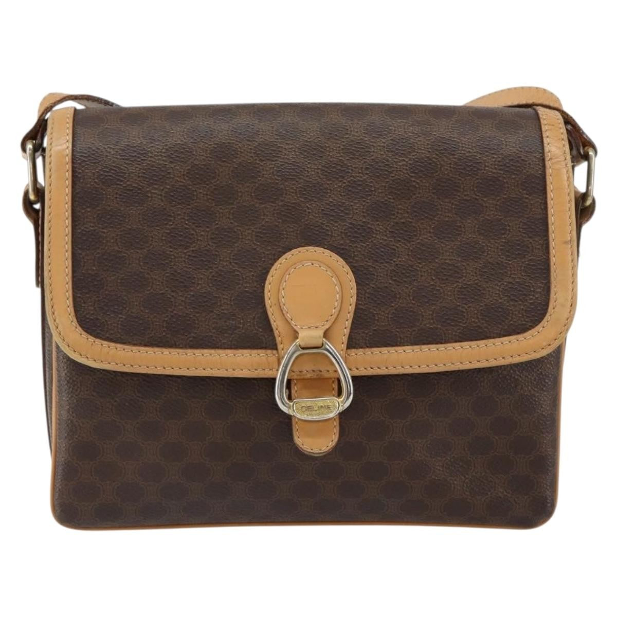 Celine Vintage Macadam Shoulder Bag Canvas and Leather, BROWN, CANVAS, Shoulder bag