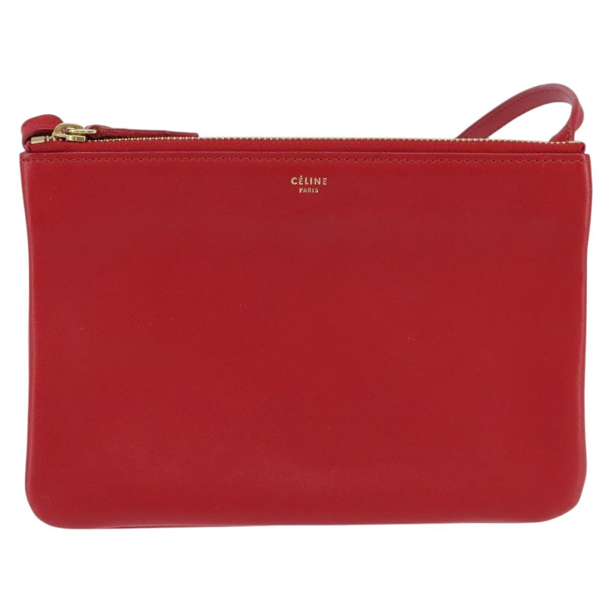 Celine Trio Crossbody Bag Leather, RED, LEATHER, Shoulder bag