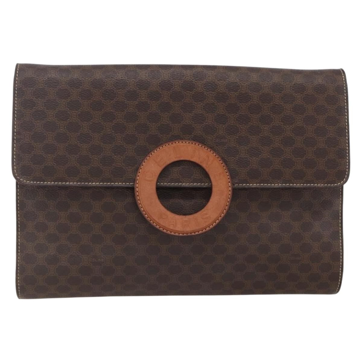 Celine Vintage Macadam Circle Logo Shoulder Bag Canvas and Leather, BROWN, CANVAS, Shoulder bag