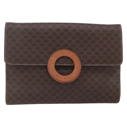 Celine Vintage Macadam Circle Logo Shoulder Bag Canvas and Leather, BROWN, CANVAS, Shoulder bag