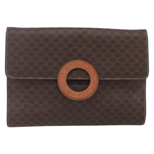 Celine Vintage Macadam Circle Logo Shoulder Bag Canvas and Leather, BROWN, CANVAS, Shoulder bag